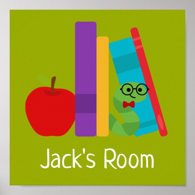 Poster mit dem Namen "Kid's Room" mit Bücherwurm (Vorne)