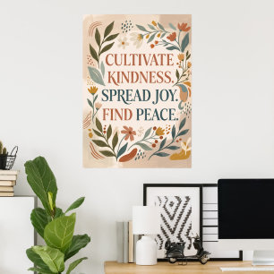 Poster mit floralem Zitat 'Pflege Freundlichkeit'