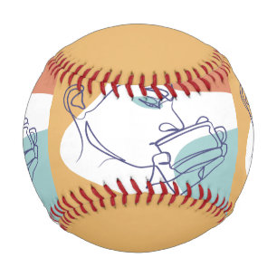 Poster mit Linienkunstzeichnung einer Frau, die Ka Baseball