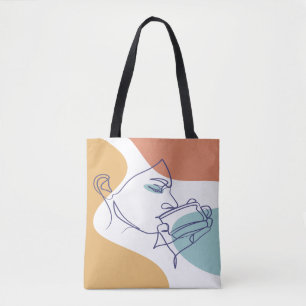 Poster mit Linienkunstzeichnung einer Frau, die Ka Tasche