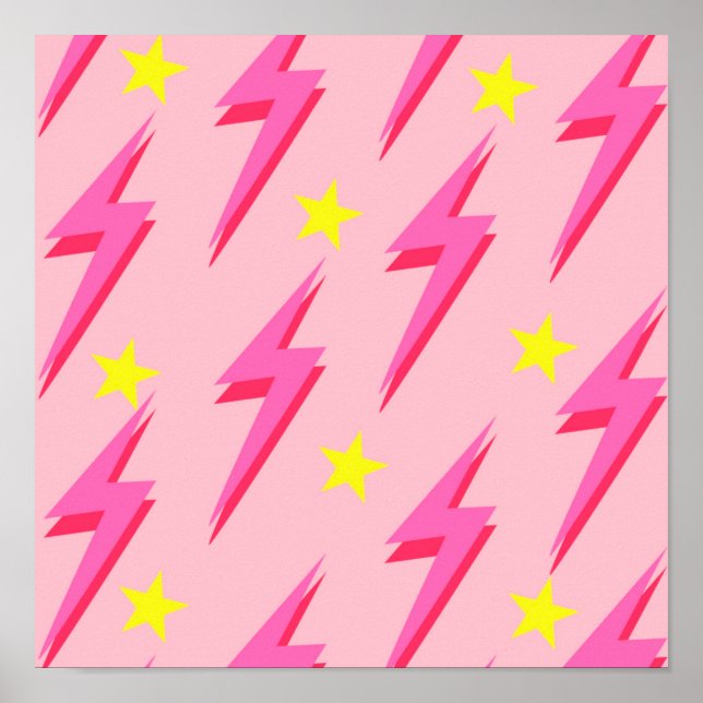 Poster mit rosa Blitzmuster für kühne Wanddekorati (Vorne)