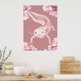 Poster mit rosa floralem Axolotl