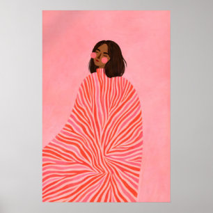 Poster mit rosa gestreifter Frau, moderne Weiblich