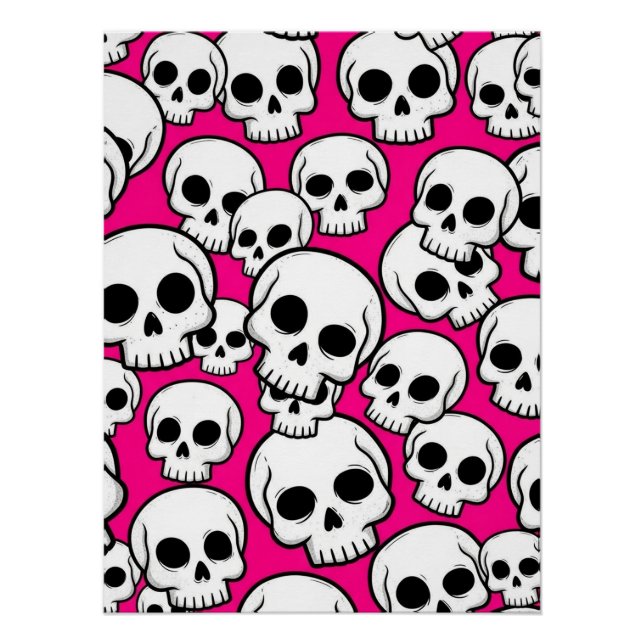 Poster mit rosa Totenkopfmuster Glänzend (Vorderseite)