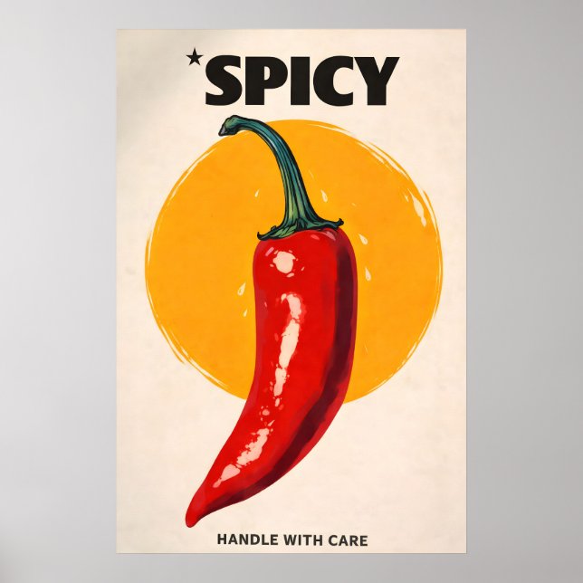 Poster mit scharfer Chili-Pfeffer, Retro-Küchenwan (Vorne)