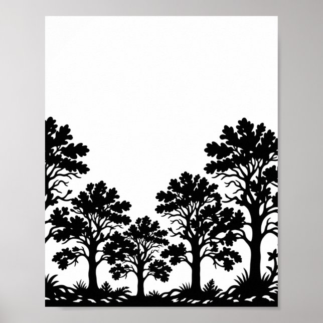 Poster mit schwarzen Baum-Silhouetten (Vorne)