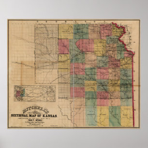 Poster Mitchell's Sectional Map of Kansas (1859)