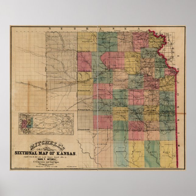 Poster Mitchell's Sectional Map of Kansas (1859) (Devant)