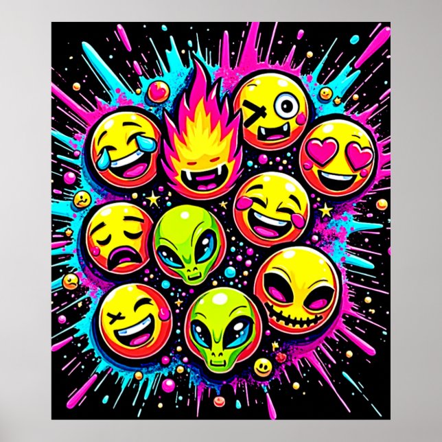 Poster Mix Neon Funky Emoji (Devant)