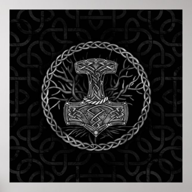 Poster Mjolnir - Le marteau de Thor et l'arbre de vie (Devant)