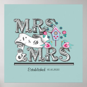 Poster Mme et Mme Cadeau de Mariage lesbien personnalisé