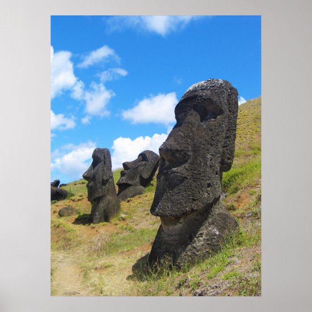 Poster Moai à l'île de Pâques de Rano Raraku (Devant)