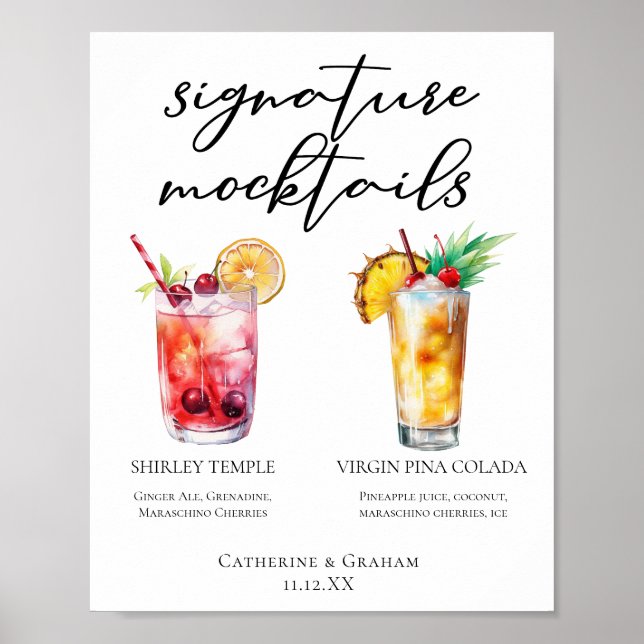 Poster Mocktails Menu Shirley Temple Piña Colada (Devant)
