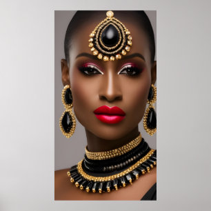 Poster Mode féminine classique Africain or Noir bijou gem