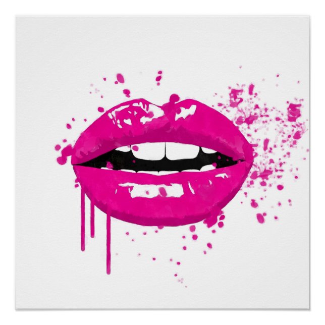 Poster Mode glamour tendance beauté maquillage lèvres ros (Devant)