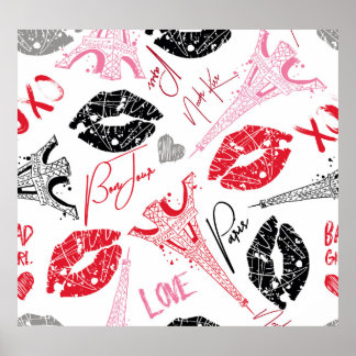 Poster Mode Paris, calligraphie motif Tour Eiffel.