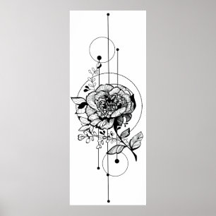 Poster Mode tendance design de tatouage de pivoine stylis