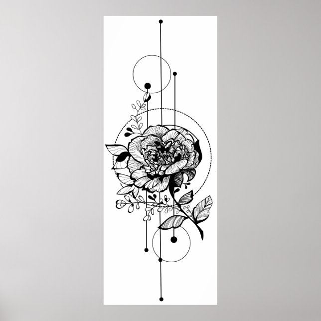 Poster Mode tendance design de tatouage de pivoine stylis (Devant)