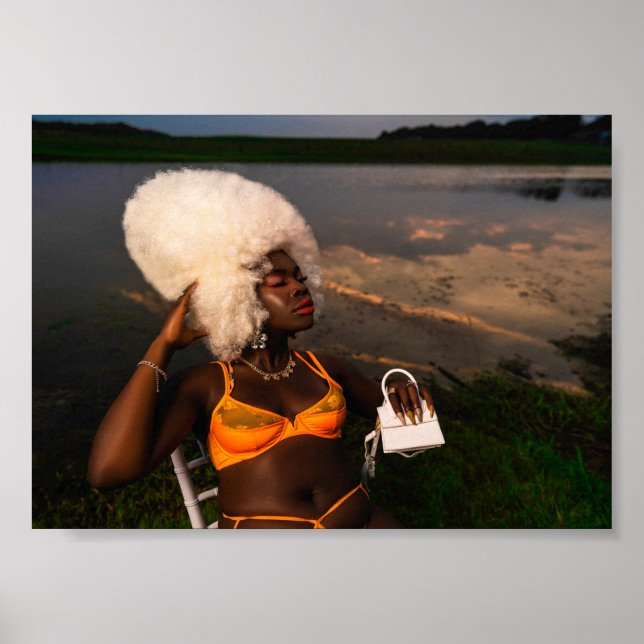 Poster Modèle Bikini Gras coucher de soleil (Devant)