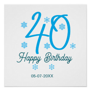 Poster modèle bleu 40e anniversaire nom date année