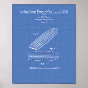Poster Modèle d'art de brevet de la planche de surf 1958
