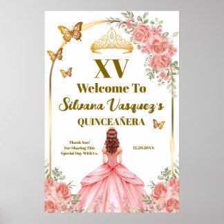 Poster Modèle de bienvenue Quinceanera Rose tendre