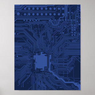 Poster Modèle de carte mère Blue Geek