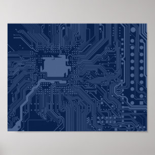 Poster Modèle de circuit de carte mère Blue Geek