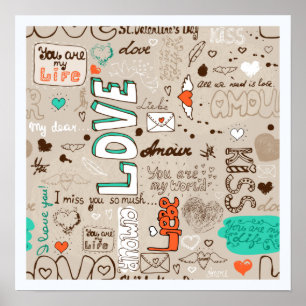 Poster Modèle de doodle de citations d'amour