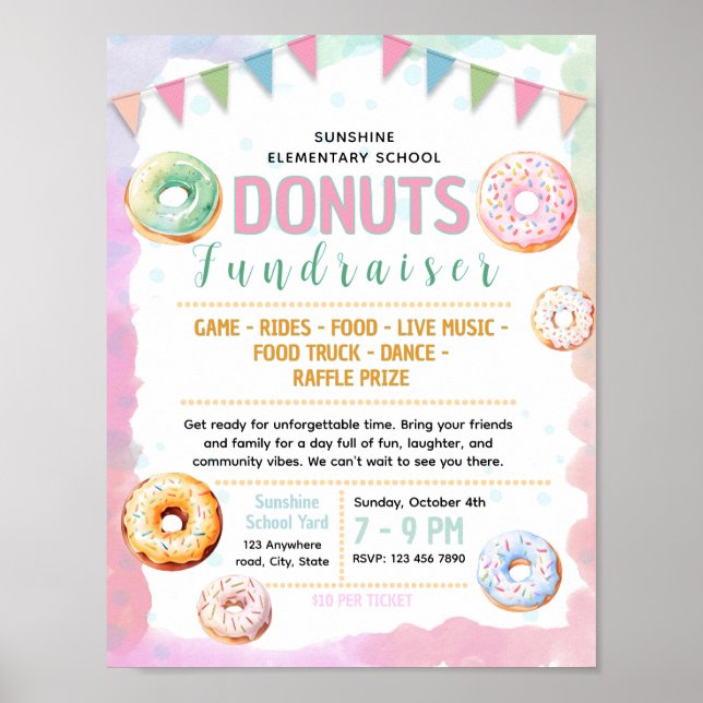 Poster Modèle de flyer de collecte de fonds avec beignets (Devant)