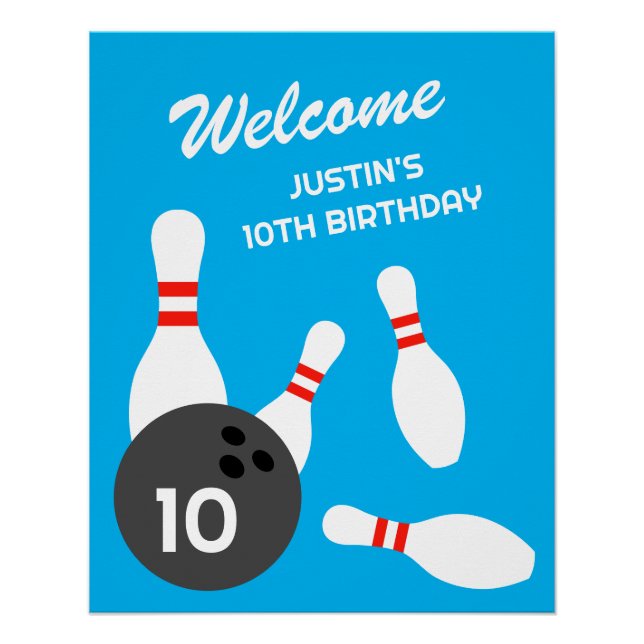 Poster Modèle de la fête d'anniversaire de Bowling (Devant)