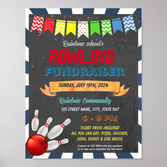 Poster Modèle de l'école de collecte de fonds Bowling (Devant)