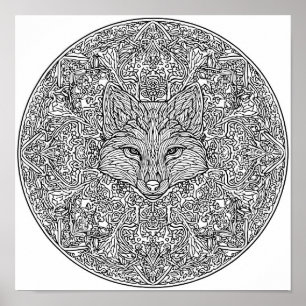 Poster Modèle de Mandala de Noël renard symétrique