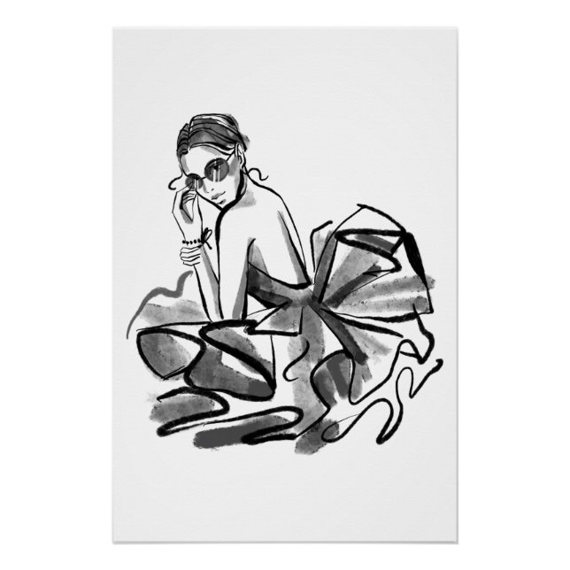 Poster Modèle de mode couture esquissée (Devant)