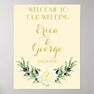 Poster Modèle fleuri rose mariage de bienvenue Imprimer