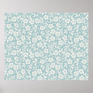 Poster Modèle floral. Jolies fleurs sur fond bleu gris