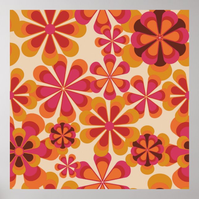 Poster Modèle floral rétro les années 70 sans couture ave (Devant)