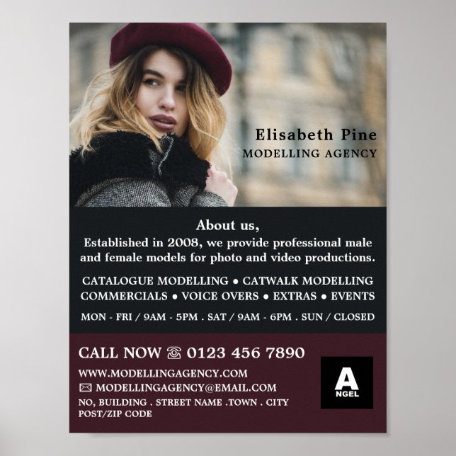 Poster Modèle français, agence de modélisation, agent mod (Devant)