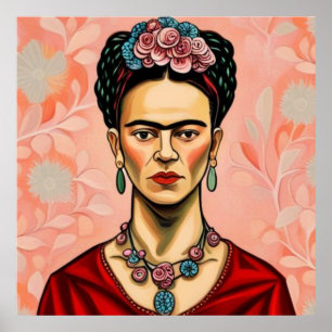 Poster Modèle Frida Kahlo avec fleurs dans ses cheveux