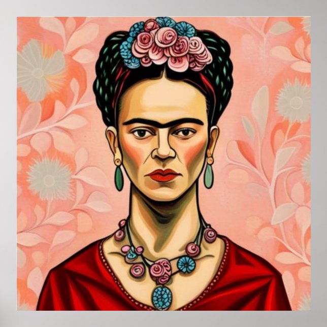 Poster Modèle Frida Kahlo avec fleurs dans ses cheveux (Devant)