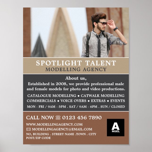 Poster Modèle masculin, agence de modélisation, agent mod (Devant)