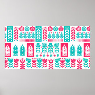 Poster modèle sans couture d'art populaire scandinave vin