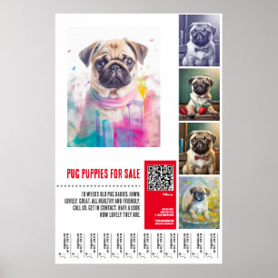 Poster Modèles d'affiche de vente de chiots Pug