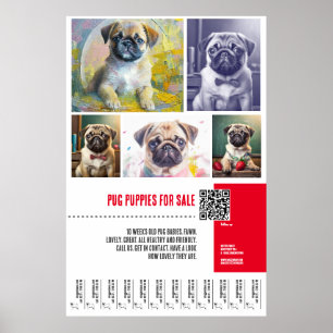 Poster Modèles d'affiche de vente de chiots Pug
