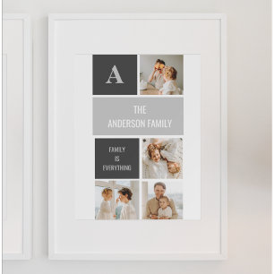 Poster Moden 3Collage Photo & Grey Meilleur Cadeau Famili