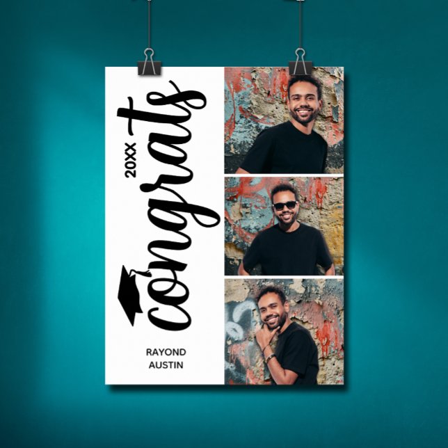 Poster Modern 3 Photo Graduation Party (Chic graduation multiple photo party poster - PRINTED and/or INSTANT DOWNLOAD)