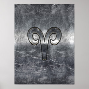 Poster Modern Aries Zodiac Sign Grunge Distressed Style