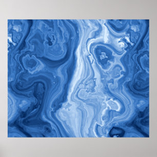 Poster Modern Azure Blue Malachite Marble Swirls Pattern