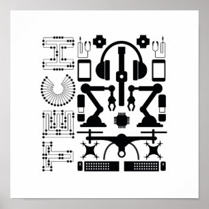Poster Modern Black & White Technology Objects Pattern