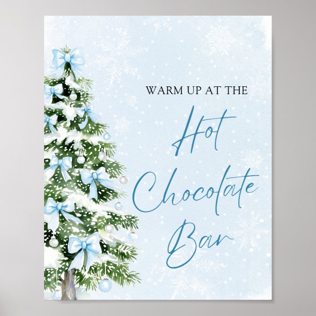 Poster Modern Blue Bows Christmas Tree Hot Chocolate Bar (Devant)